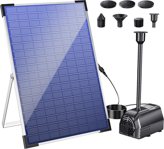 Solar Fountain Pump Outdoor, 30W Solar Water Pump with 450GPH Flow Powered Pump Adjustable, the Max Lift Height Can up to 8.5 Feet, Solar Water Pump Kits with 7 Water Styles for Wide Applications